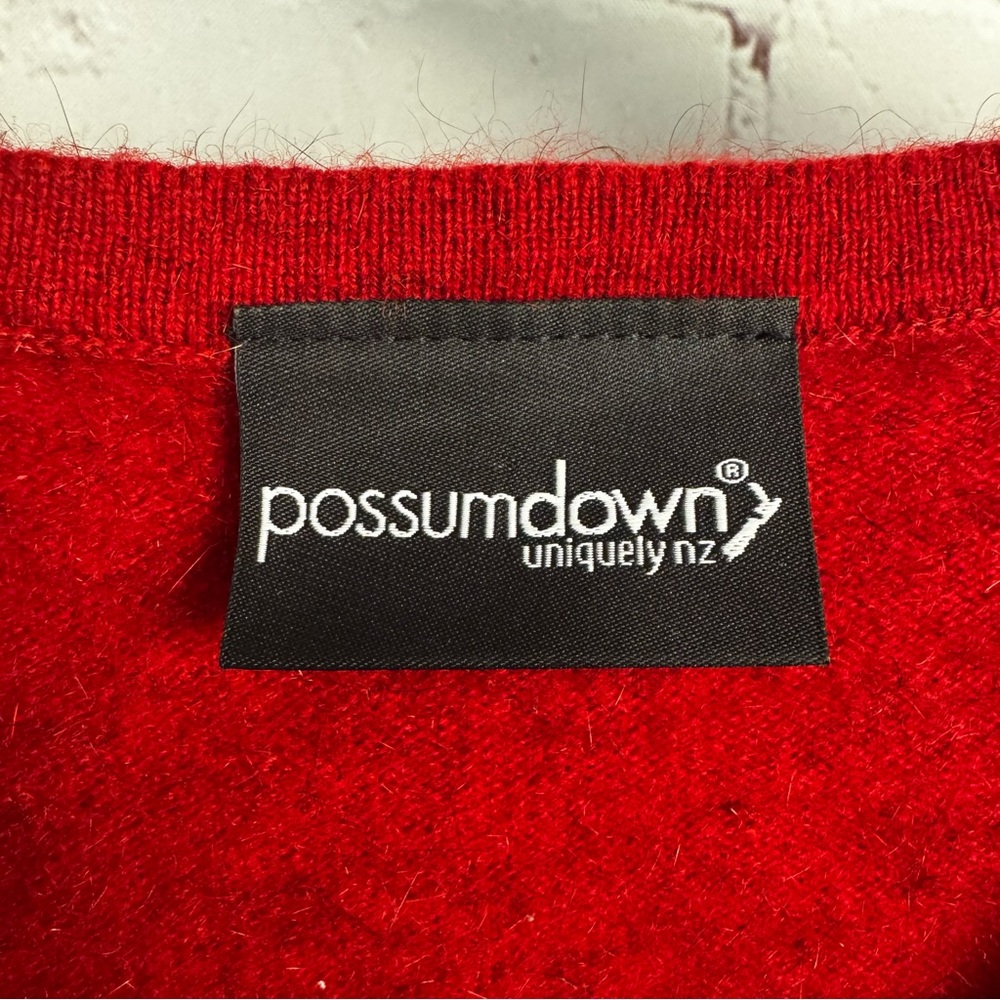 Possum down Uniquely NZ v neck red grandpa retro sweater size Large Merino wool - Picture 3 of 6